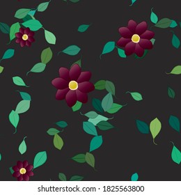 Flowers and leafs seamless ornamental vector pattern.