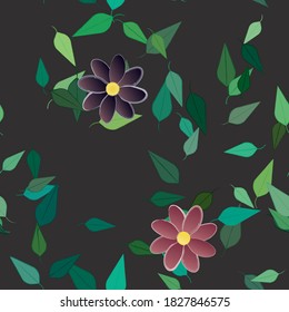 Flowers and leafs seamless ornamental vector pattern.
