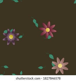 Flowers and leafs seamless ornamental vector pattern.