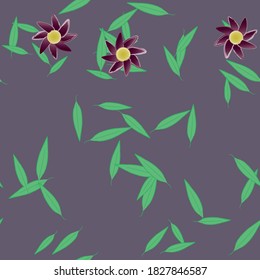 Flowers and leafs seamless ornamental vector pattern.