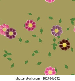 Flowers and leafs seamless ornamental vector pattern.