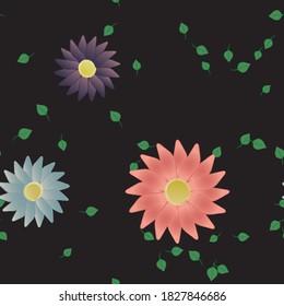 Flowers and leafs seamless ornamental vector pattern.