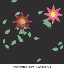 Flowers and leafs seamless ornamental vector pattern.