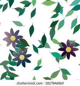 Flowers and leafs seamless ornamental vector pattern.