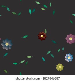 Flowers and leafs seamless ornamental vector pattern.