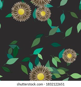 Flowers and leafs seamless ornamental vector pattern.