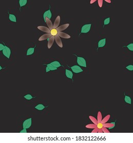 Flowers and leafs seamless ornamental vector pattern.