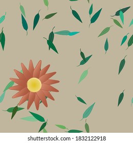 Flowers and leafs seamless ornamental vector pattern.