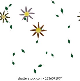 Flowers and leafs seamless ornamental vector pattern.