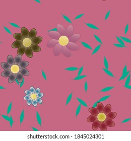 Flowers and leafs seamless ornamental vector pattern.