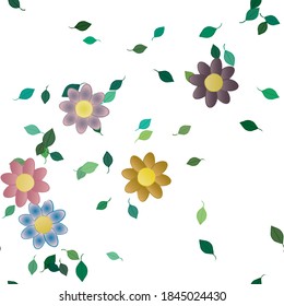 Flowers and leafs seamless ornamental vector pattern.