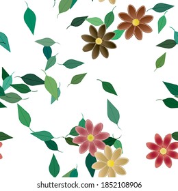 Flores y hojas sin fisuras de vectores ornamentales.