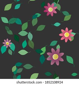 Flowers and leafs seamless ornamental vector pattern.