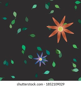 Flowers and leafs seamless ornamental vector pattern.