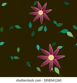 Flowers and leafs seamless ornamental vector pattern.