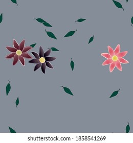 Flowers and leafs seamless ornamental vector pattern.