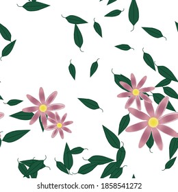 Flowers and leafs seamless ornamental vector pattern.