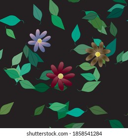 Flowers and leafs seamless ornamental vector pattern.