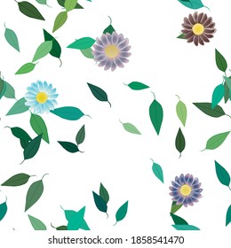 Flowers and leafs seamless ornamental vector pattern.