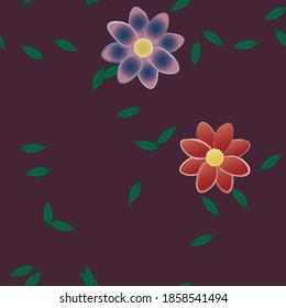 Flowers and leafs seamless ornamental vector pattern.