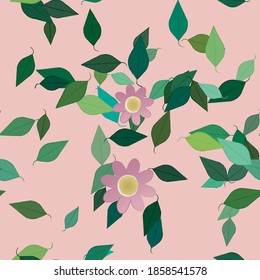 Flowers and leafs seamless ornamental vector pattern.