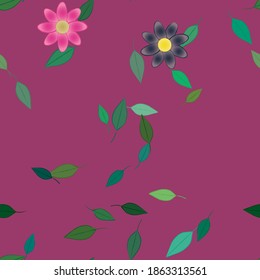 Flowers and leafs seamless ornamental vector pattern.
