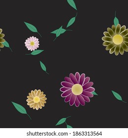 Flowers and leafs seamless ornamental vector pattern.