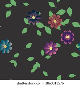 Flowers and leafs seamless ornamental vector pattern.