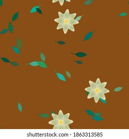 Flowers and leafs seamless ornamental vector pattern.