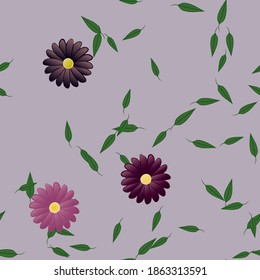 Flowers and leafs seamless ornamental vector pattern.