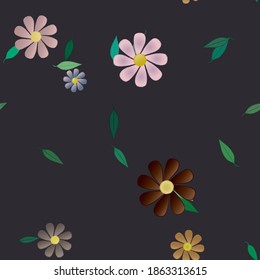 Flowers and leafs seamless ornamental vector pattern.