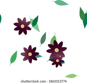 Flowers and leafs seamless ornamental vector pattern.