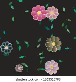 Flowers and leafs seamless ornamental vector pattern.