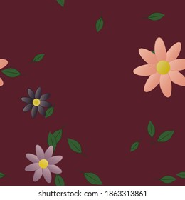 Flowers and leafs seamless ornamental vector pattern.