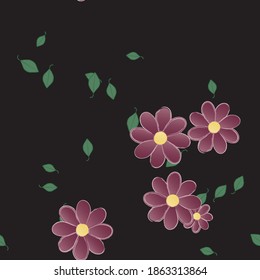 Flowers and leafs seamless ornamental vector pattern.