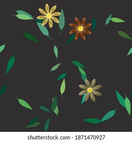 Flowers and leafs seamless ornamental vector pattern.