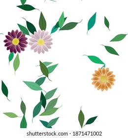 Flowers and leafs seamless ornamental vector pattern.