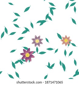 Flowers and leafs seamless ornamental vector pattern.