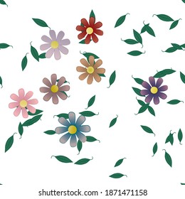 Flowers and leafs seamless ornamental vector pattern.