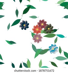 Flowers and leafs seamless ornamental vector pattern.