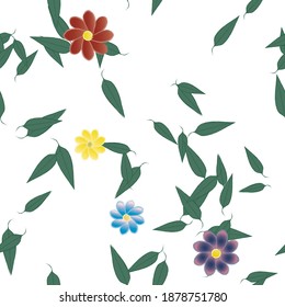 Flowers and leafs seamless ornamental vector pattern.