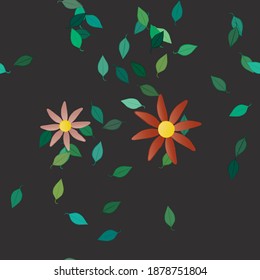 Flowers and leafs seamless ornamental vector pattern.