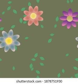 Flowers and leafs seamless ornamental vector pattern.