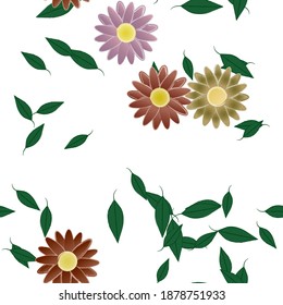 Flowers and leafs seamless ornamental vector pattern.