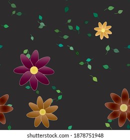 Flowers and leafs seamless ornamental vector pattern.
