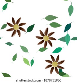 Flowers and leafs seamless ornamental vector pattern.