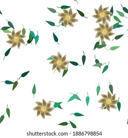 Flowers and leafs seamless ornamental vector pattern.