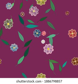 Flowers and leafs seamless ornamental vector pattern.