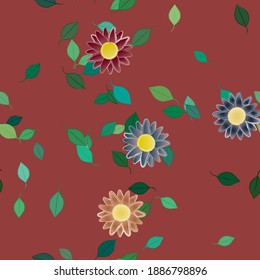 Flowers and leafs seamless ornamental vector pattern.