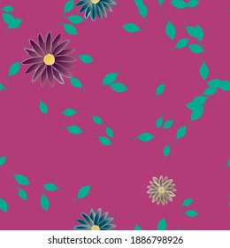 Flowers and leafs seamless ornamental vector pattern.
